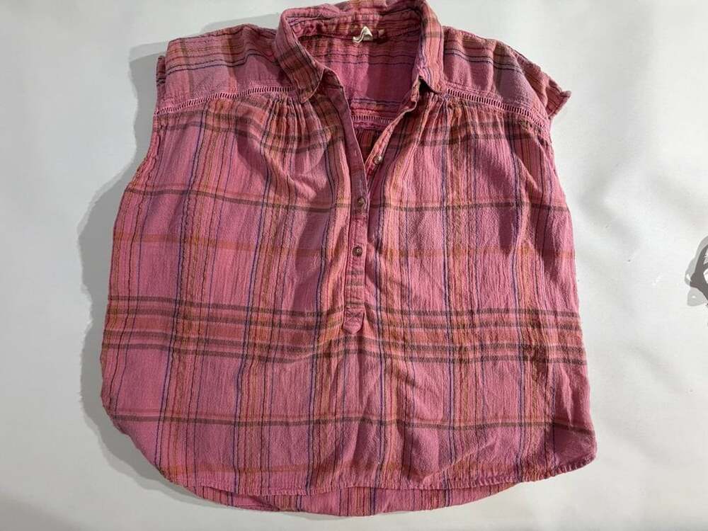 Pilcro Anthropologie Pink Plaid Button Down Blouse Womens S
